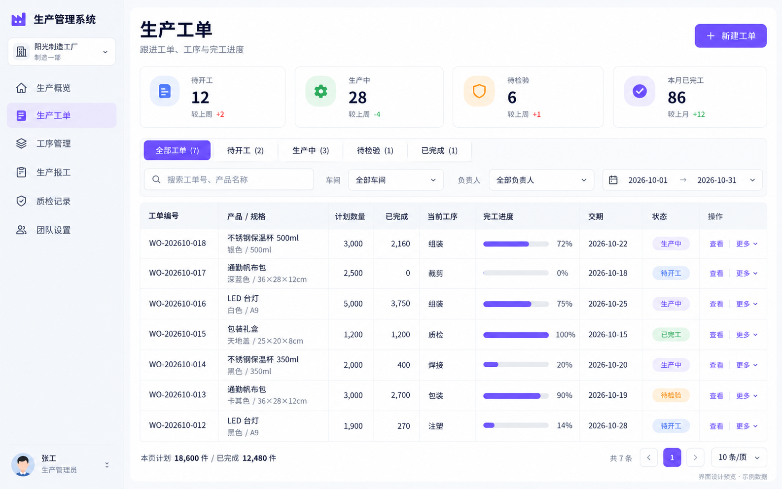生产管理系统界面设计预览